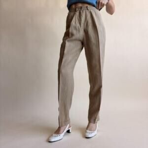 Daniel Caron Brown Pleated Linen Trousers - High Waisted